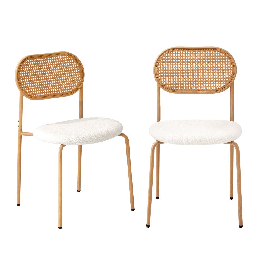 Oikiture 2PCS Rattan Dining Chair Sherpa White-Dining Chairs-PEROZ Accessories