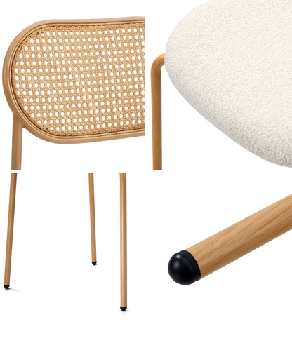 Oikiture 2PCS Rattan Dining Chair Sherpa White-Dining Chairs-PEROZ Accessories