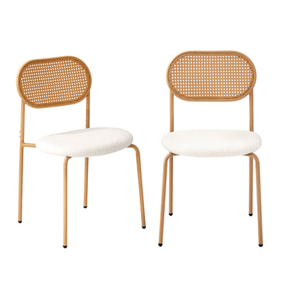 Oikiture 4PCS Dining Chair Rattan Furniture Sherpa White-Dining Chair-PEROZ Accessories