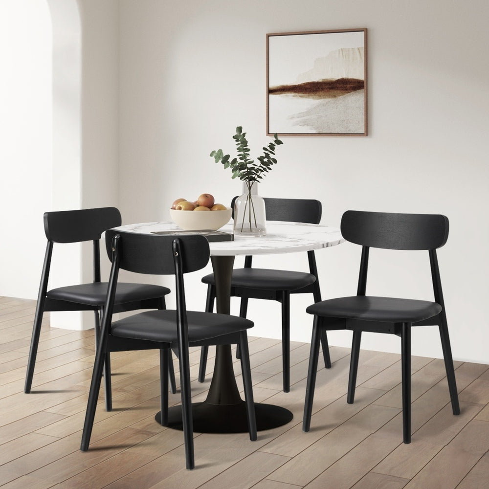 Oikiture 6x Dining Chairs PU Leather Solid Wood Black-Dining Chair-PEROZ Accessories