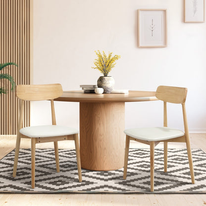 Oikiture 2x Dining Chairs PU Leather Solid Wood Cafe Lounge Beige-Dining Chair-PEROZ Accessories
