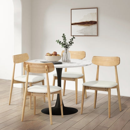 Oikiture 4x Dining Chairs PU Leather Solid Wood Beige-Dining Chair-PEROZ Accessories