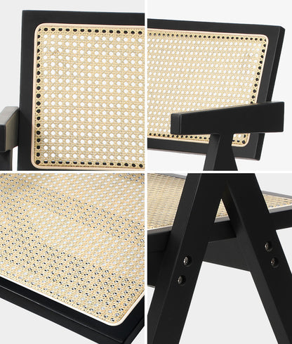 Oikiture 2x Dining Chairs Rattan Chair Wooden Balck-Dining Chair-PEROZ Accessories