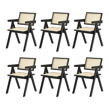 Oikiture 6x Dining Chairs Rattan Chair Wooden Balck-Dining Chair-PEROZ Accessories