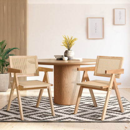 Oikiture 2x Dining Chairs Rattan Wooden Natural-Dining Chairs-PEROZ Accessories