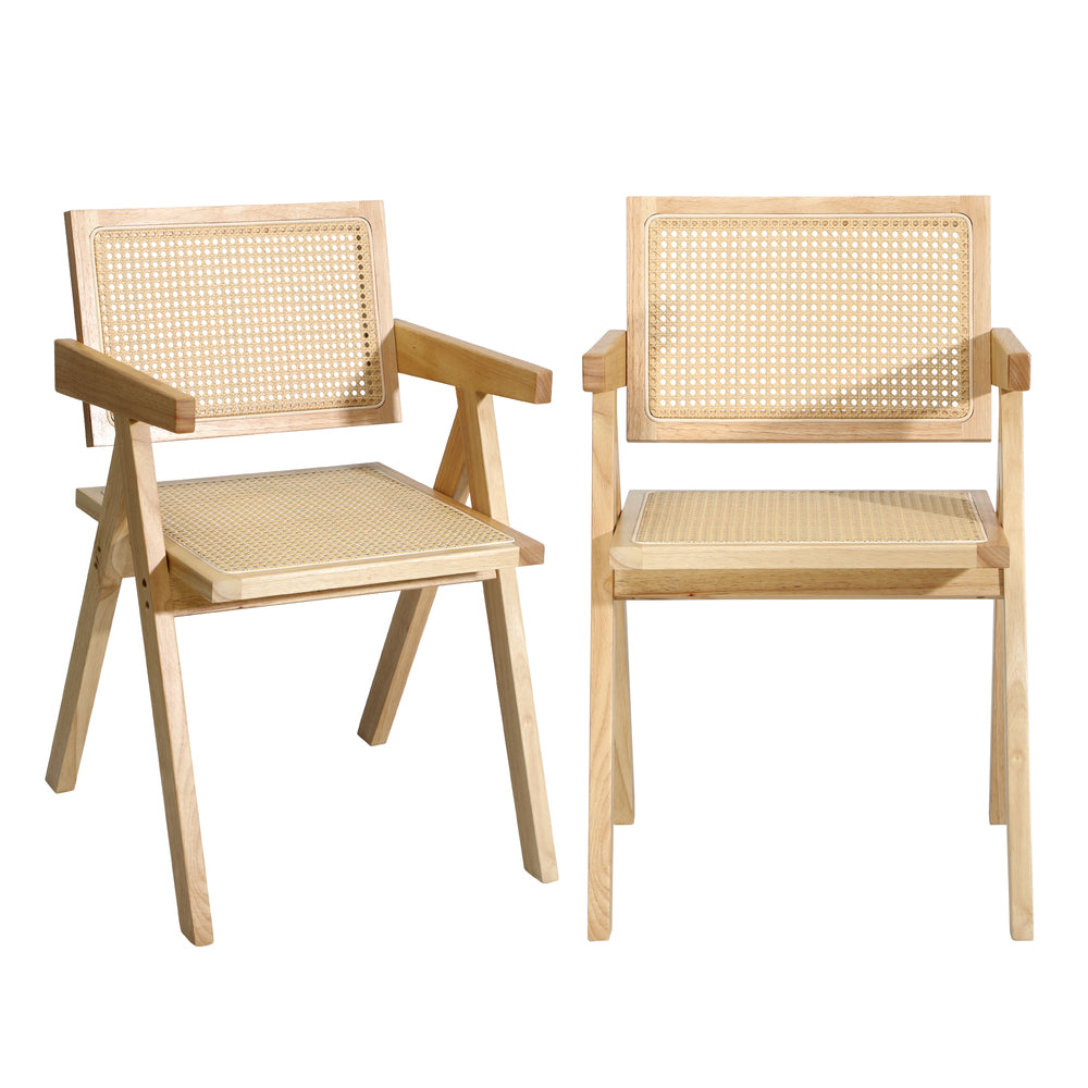 Oikiture 2x Dining Chairs Rattan Wooden Natural-Dining Chairs-PEROZ Accessories