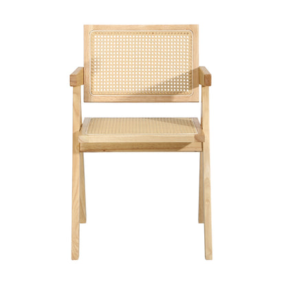 Oikiture 2x Dining Chairs Rattan Wooden Natural-Dining Chairs-PEROZ Accessories