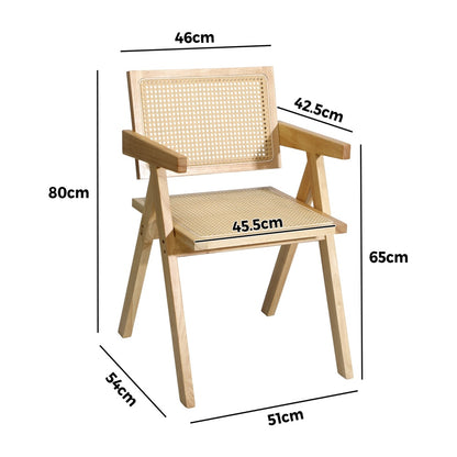 Oikiture 2x Dining Chairs Rattan Wooden Natural-Dining Chairs-PEROZ Accessories