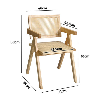 Oikiture 4x Wooden Dining Chairs Rattan Natural-Dining Chair-PEROZ Accessories