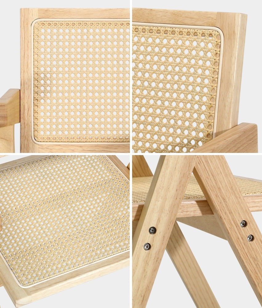 Oikiture 4x Wooden Dining Chairs Rattan Natural-Dining Chair-PEROZ Accessories