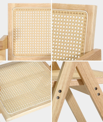 Oikiture 4x Wooden Dining Chairs Rattan Natural-Dining Chair-PEROZ Accessories