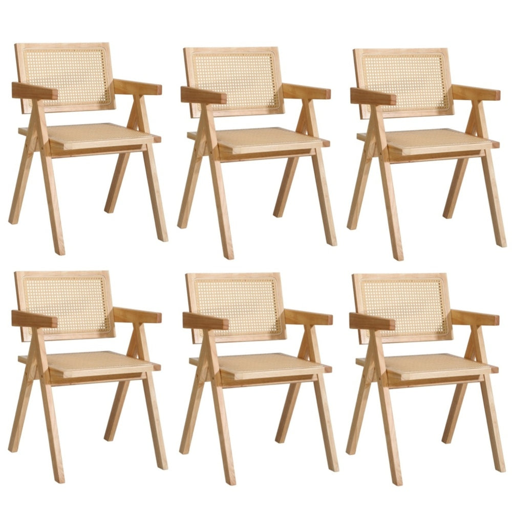 Oikiture 6x Wooden Dining Chairs Rattan Natural-Dining Chair-PEROZ Accessories