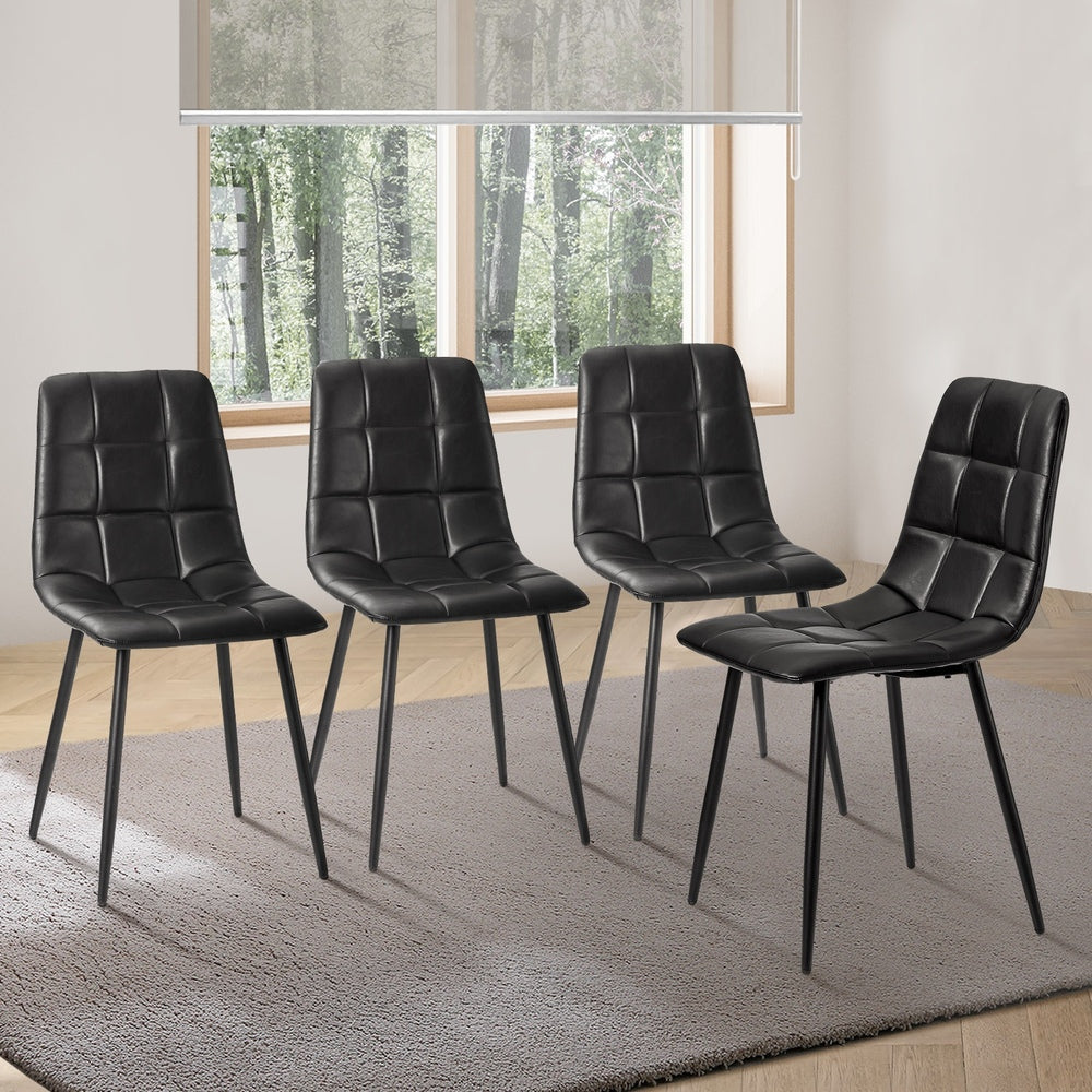 Oikiture 4x Dining Chairs PU Leather Padded Seat Retro Black-Dining Chair-PEROZ Accessories