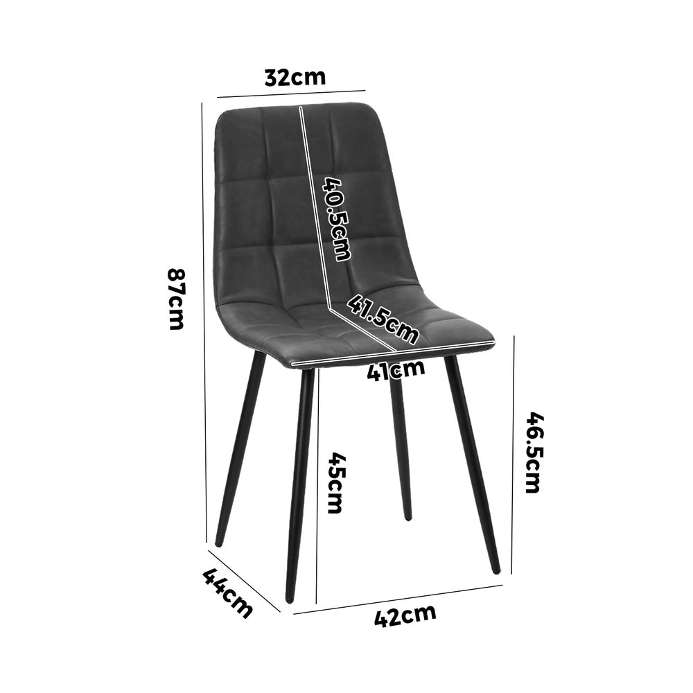 Oikiture 4x Dining Chairs PU Leather Padded Seat Retro Grey-Dining Chair-PEROZ Accessories