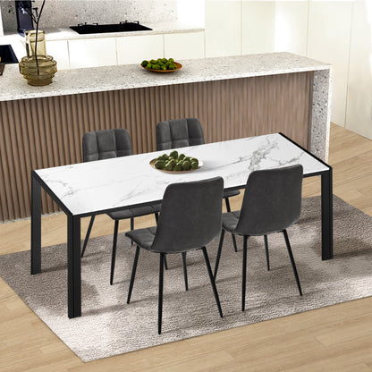 Oikiture 4x Dining Chairs PU Leather Padded Seat Retro Grey-Dining Chair-PEROZ Accessories