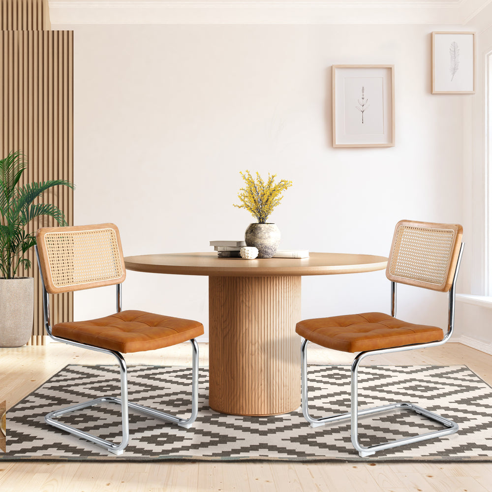 Oikiture 2x Rattan Dining Chair Steel Frame Leather Seat Brown-Dining Chairs-PEROZ Accessories