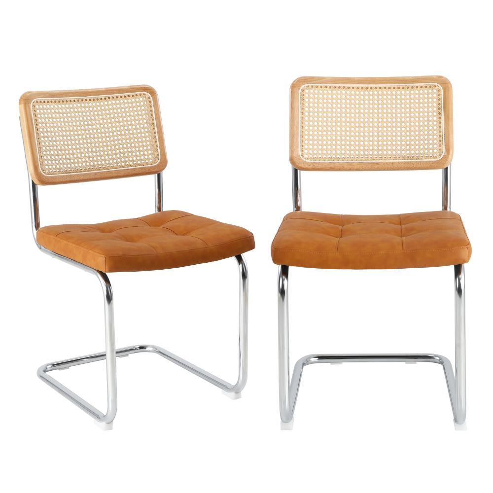 Oikiture 2x Rattan Dining Chair Steel Frame Leather Seat Brown-Dining Chairs-PEROZ Accessories