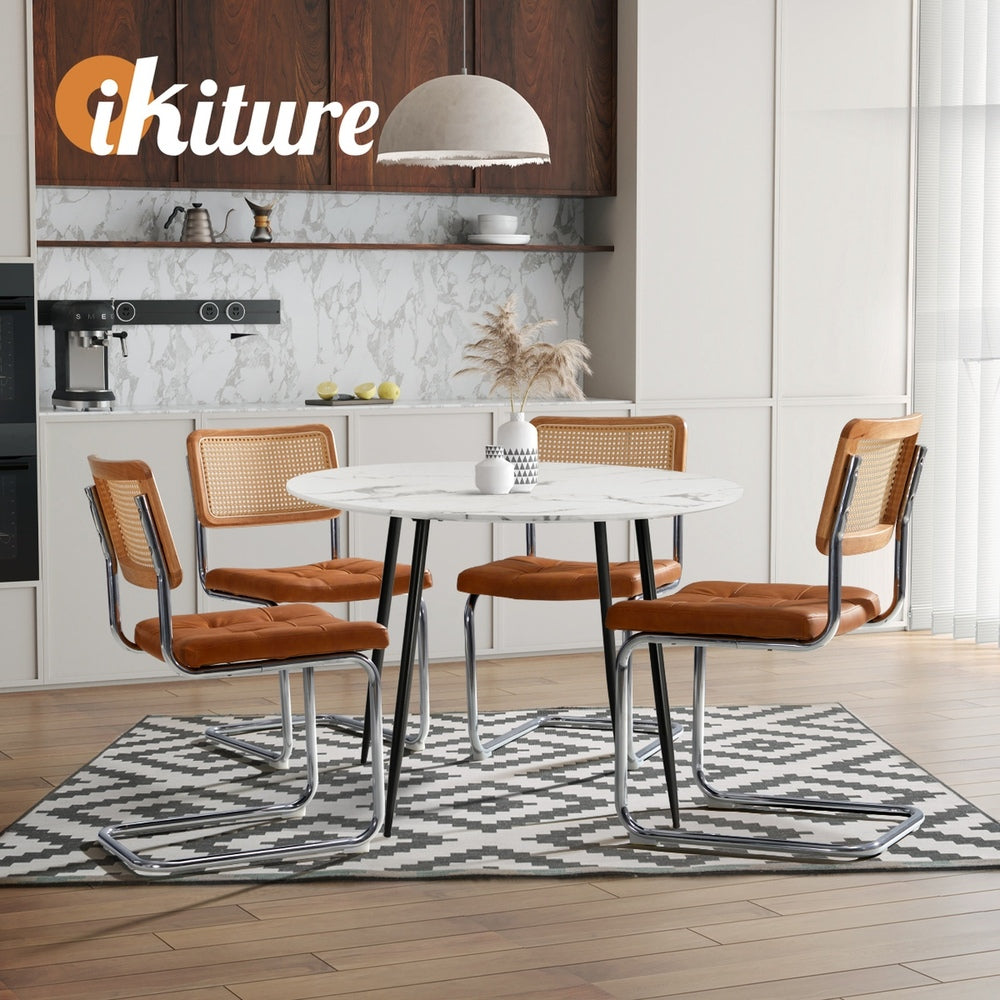 Oikiture 4x Rattan Dining Chair Cesca Replica PU Leather Brown-Dining Chair-PEROZ Accessories