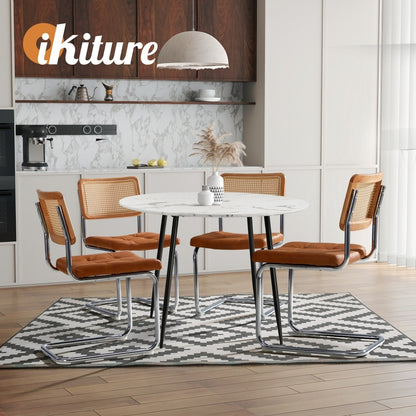 Oikiture 4x Rattan Dining Chair Cesca Replica PU Leather Brown-Dining Chair-PEROZ Accessories