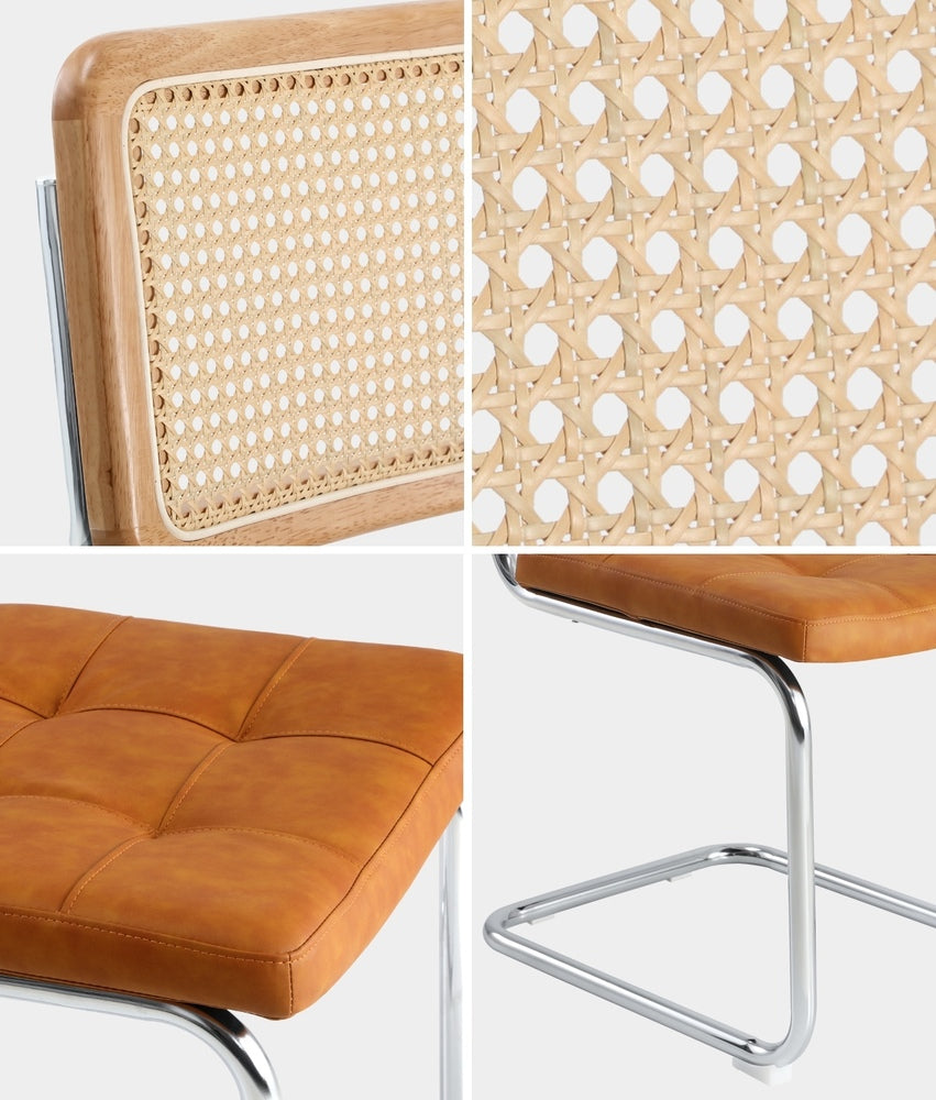 Oikiture 4x Rattan Dining Chair Cesca Replica PU Leather Brown-Dining Chair-PEROZ Accessories