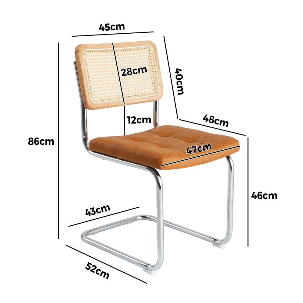 Oikiture 6x Rattan Dining Chair Cesca Replica PU Leather Brown-Dining Chair-PEROZ Accessories