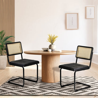 Oikiture 2x Rattan Dining Chair Cesca Replica Cantilever PU Leather-Dining Chair-PEROZ Accessories