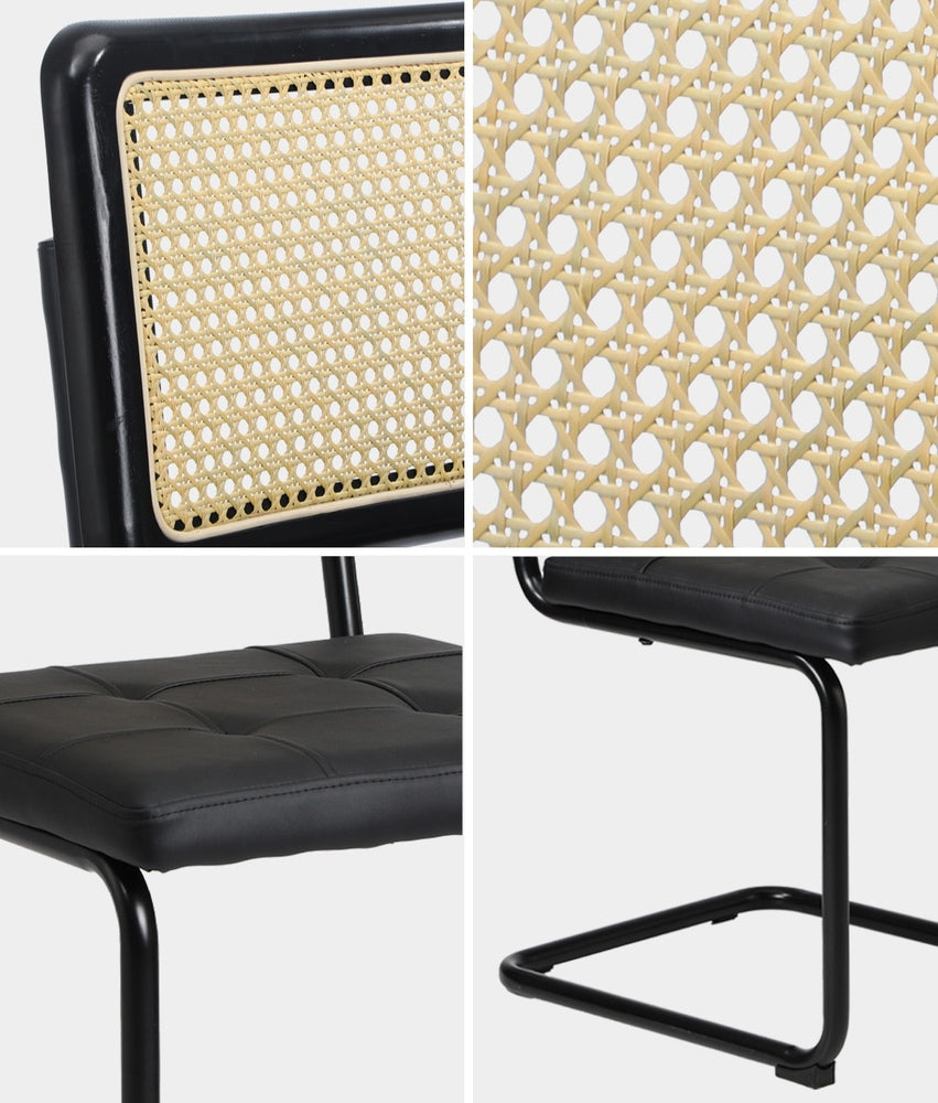 Oikiture 2x Rattan Dining Chair Cesca Replica Cantilever PU Leather-Dining Chair-PEROZ Accessories
