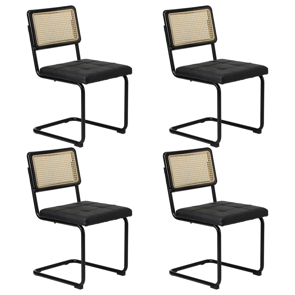 Oikiture 4x Rattan Dining Chair Cesca Replica Cantilever PU Leather-Dining Chair-PEROZ Accessories