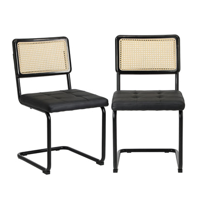 Oikiture 4x Rattan Dining Chair Cesca Replica Cantilever PU Leather-Dining Chair-PEROZ Accessories