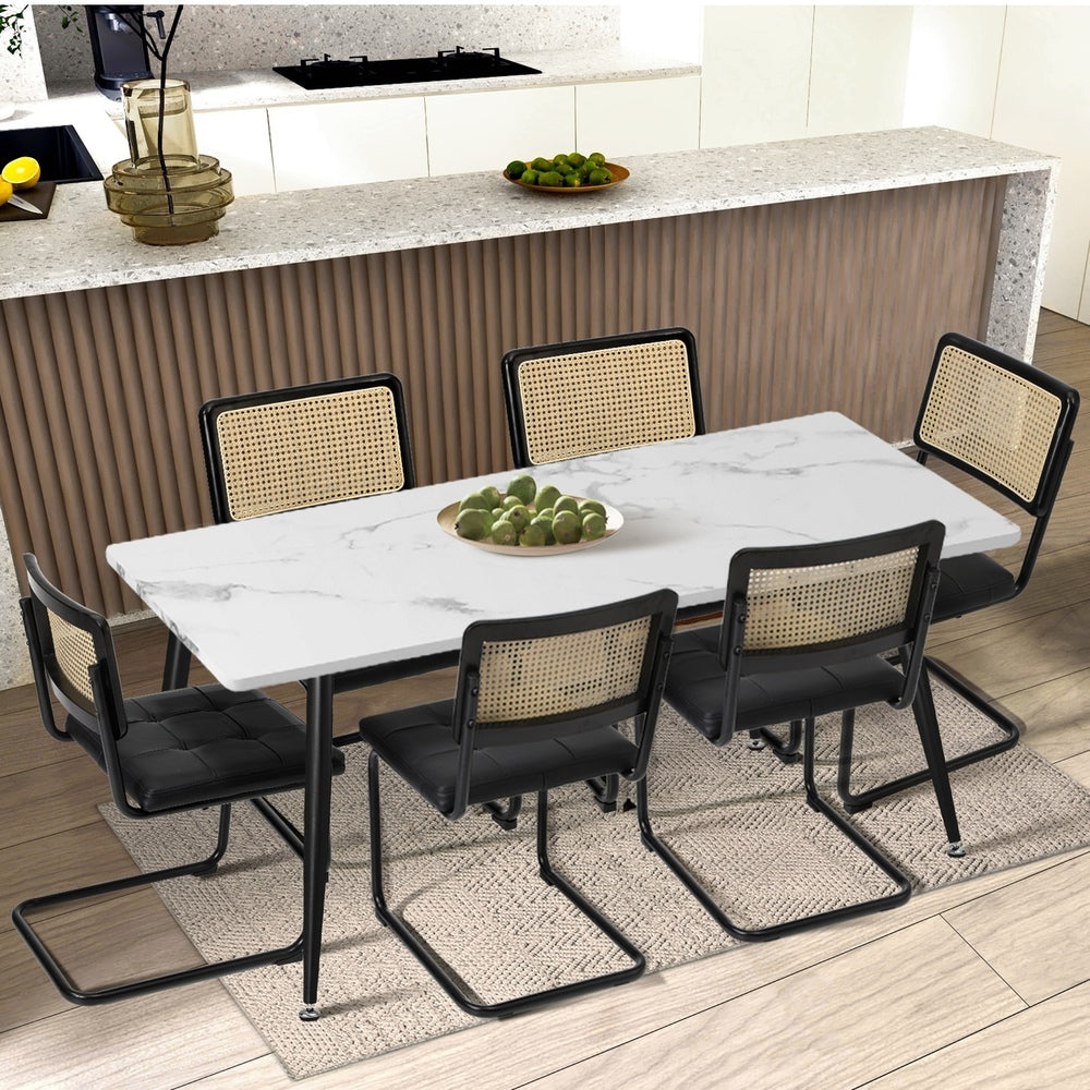 Oikiture 4x Rattan Dining Chair Cesca Replica Cantilever PU Leather-Dining Chair-PEROZ Accessories