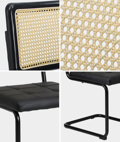 Oikiture 4x Rattan Dining Chair Cesca Replica Cantilever PU Leather-Dining Chair-PEROZ Accessories