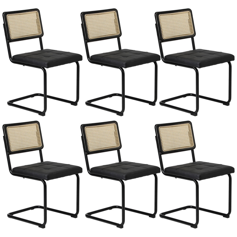 Oikiture 6x Rattan Dining Chair Cesca Replica Cantilever PU Leather-Dining Chair-PEROZ Accessories