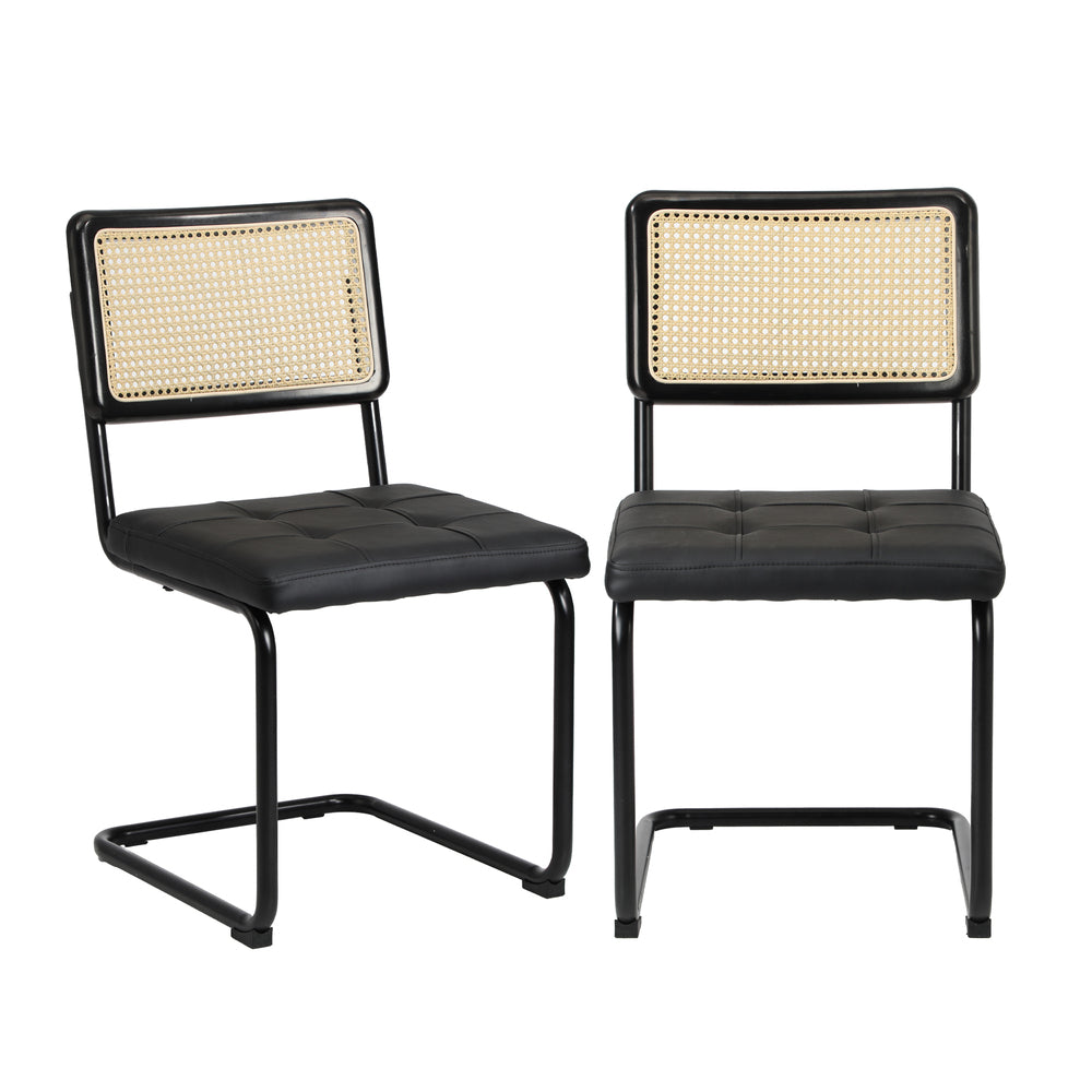 Oikiture 6x Rattan Dining Chair Cesca Replica Cantilever PU Leather-Dining Chair-PEROZ Accessories