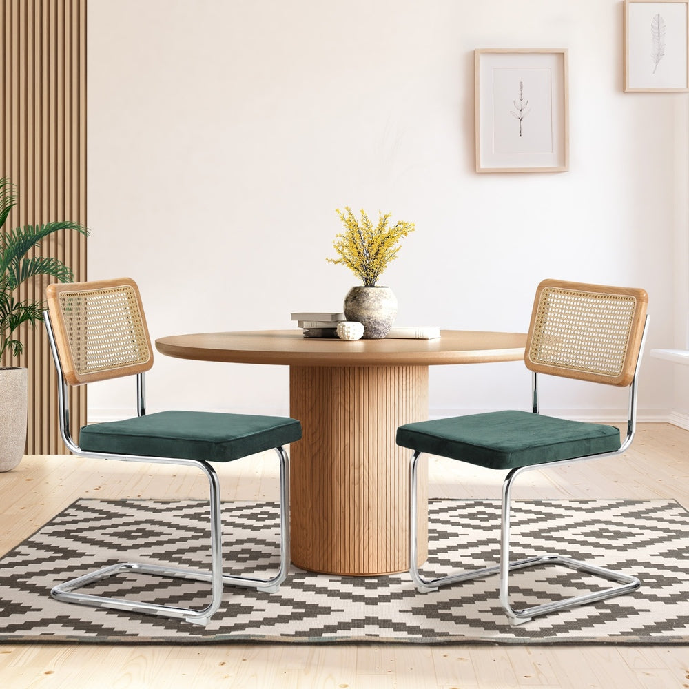 Oikiture 2x Rattan Dining Chair Cesca Replica Cantilever Velvet-Dining Chair-PEROZ Accessories