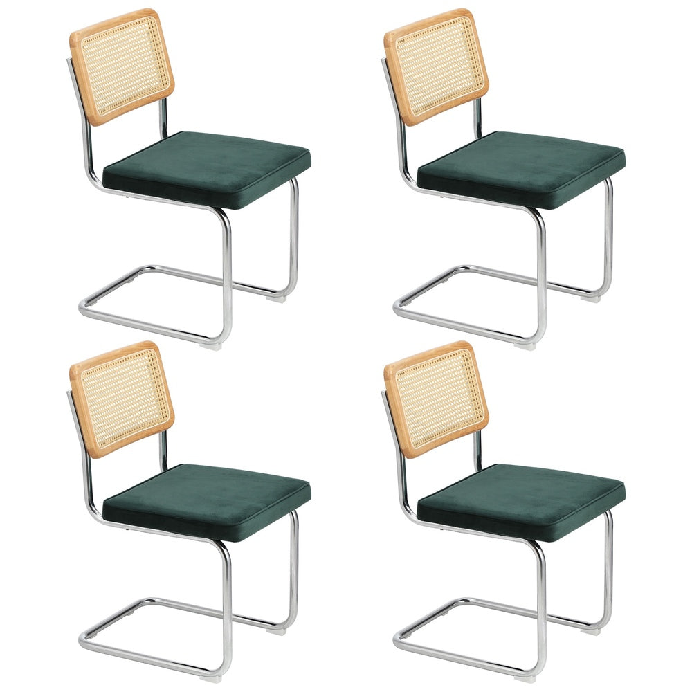 Oikiture 4x Rattan Dining Chair Cesca Replica Cantilever Velvet-Dining Chair-PEROZ Accessories