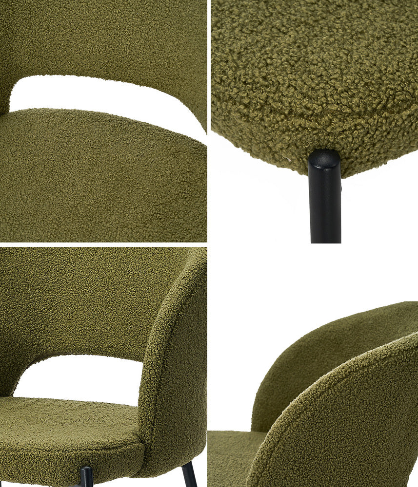 Oikiture 2x Armchair Dining Chair Sherpa Green&Black-Dining Chairs-PEROZ Accessories