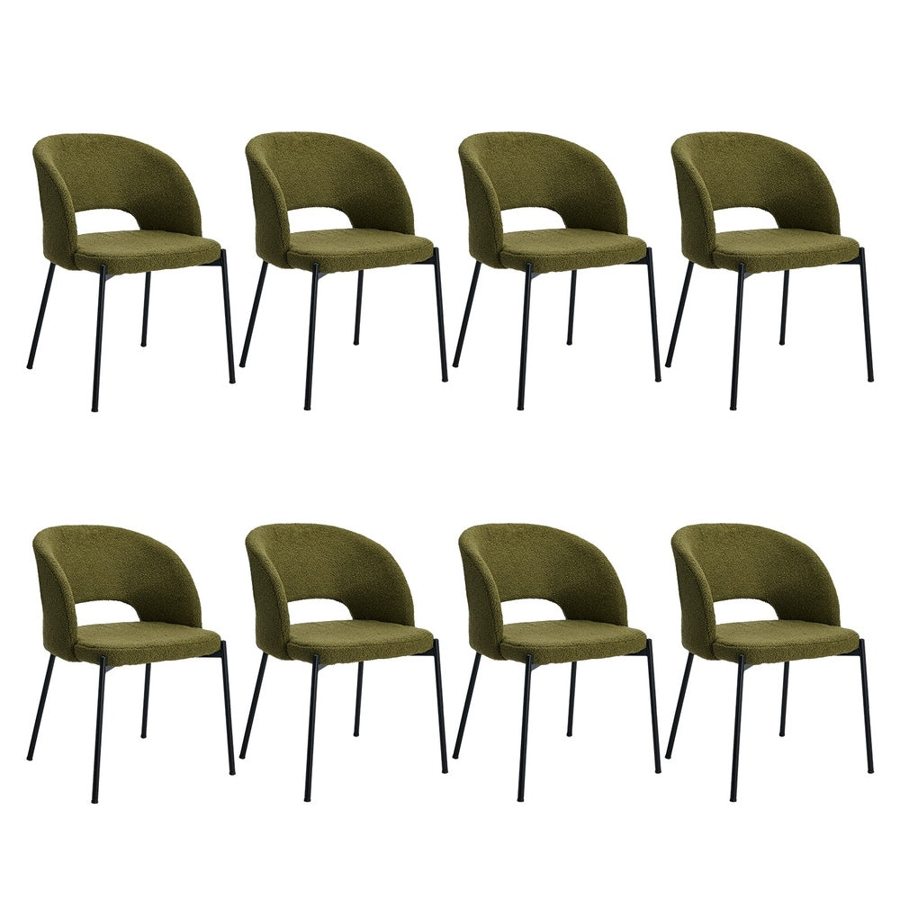 Oikiture 8x Armchair Dining Chair Sherpa Green&amp;Black-Dining Chairs-PEROZ Accessories
