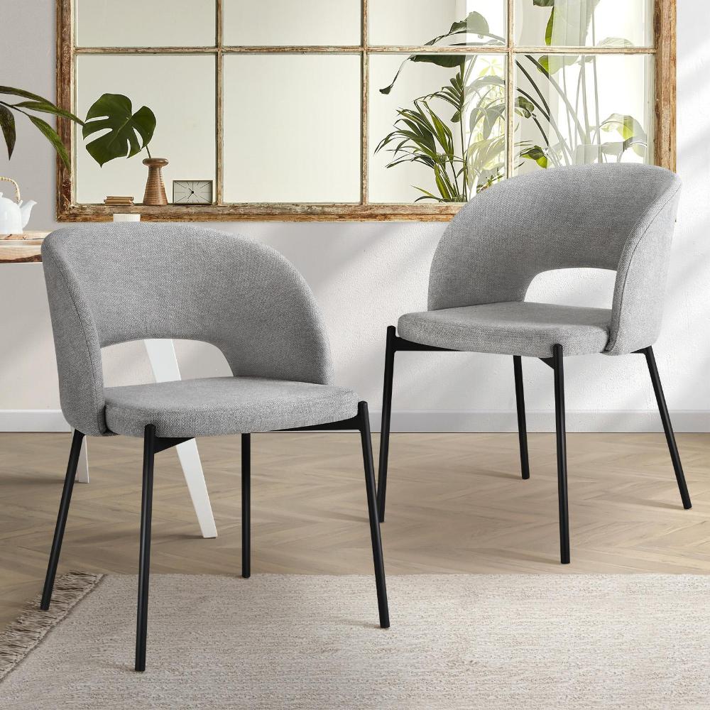 Oikiture Dining Chair Set of 2 Sherpa Kitchen Chair Grey and Black-Dining Chairs-PEROZ Accessories