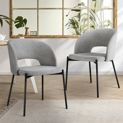 Oikiture Dining Chair Set of 2 Sherpa Kitchen Chair Grey and Black-Dining Chairs-PEROZ Accessories