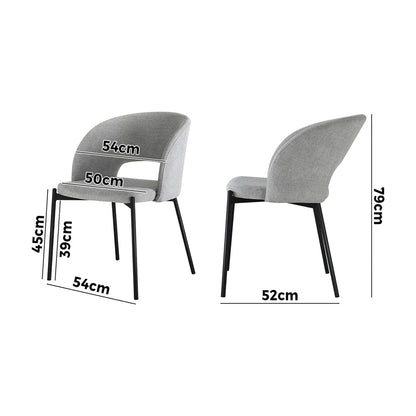Oikiture 6x Armchair Dining Chair Fabric Grey &amp; Black-Dining Chair-PEROZ Accessories