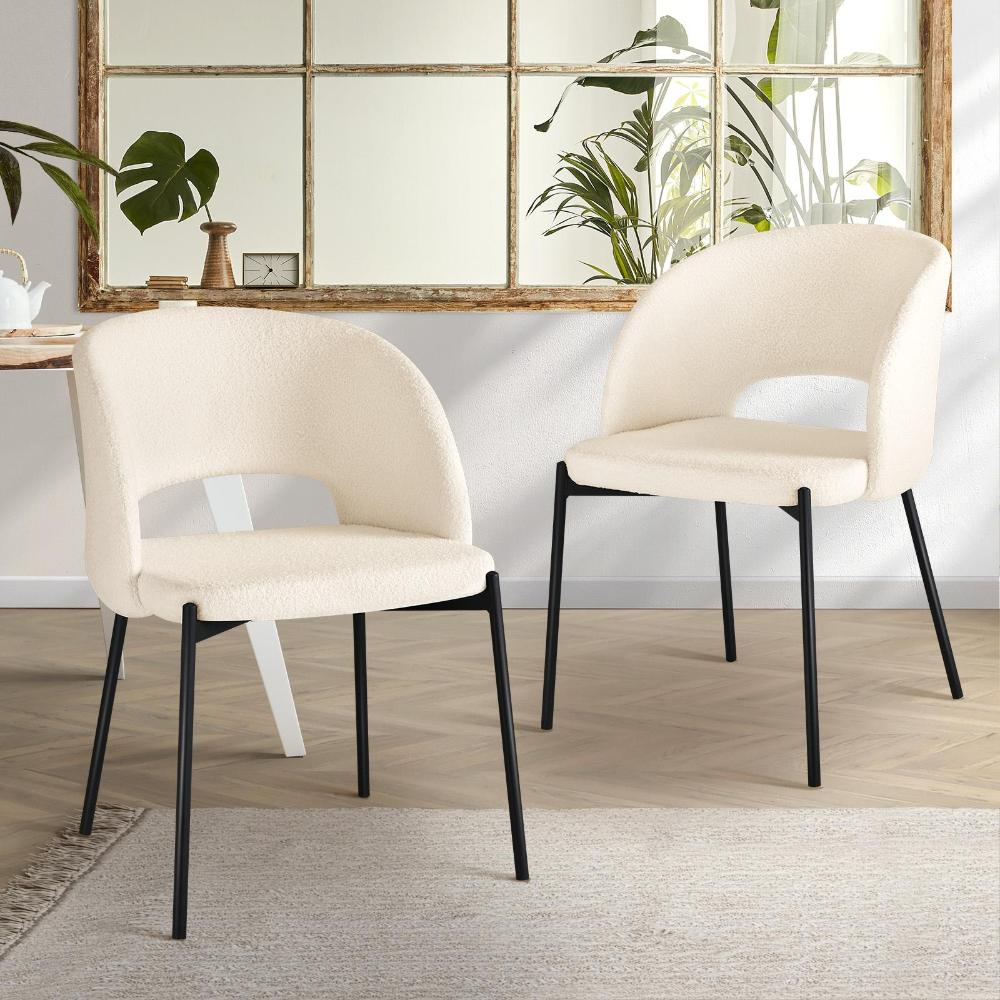 Oikiture Dining Chair Set of 2 Sherpa Kitchen Chair White and Black-Dining Chairs-PEROZ Accessories