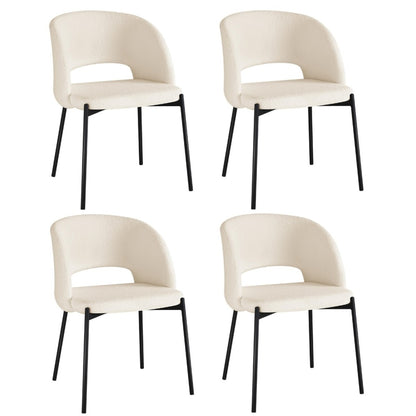 Oikiture 4x Armchair Dining Chair Sherpa White &amp; Black-Dining Chair-PEROZ Accessories