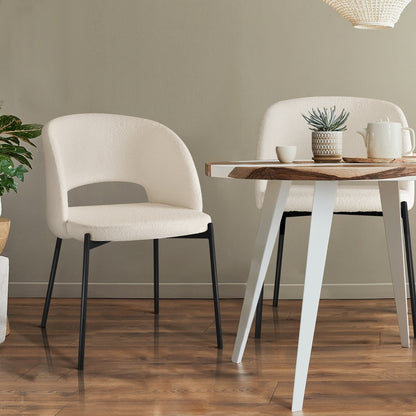 Oikiture 4x Armchair Dining Chair Sherpa White &amp; Black-Dining Chair-PEROZ Accessories
