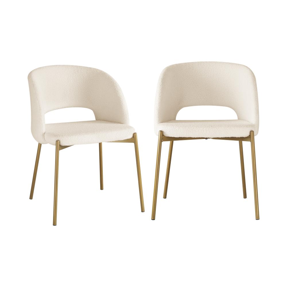 Oikiture Dining Chair Set of 2 Sherpa White and Gold-Dining Chairs-PEROZ Accessories