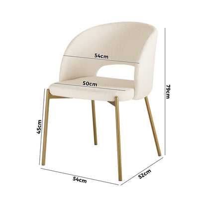 Oikiture Dining Chair Set of 2 Sherpa White and Gold-Dining Chairs-PEROZ Accessories