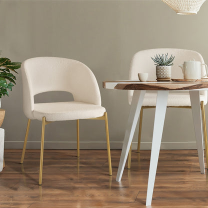 Oikiture 4x Armchair Dining Chair Sherpa White &amp; Gold-Dining Chair-PEROZ Accessories