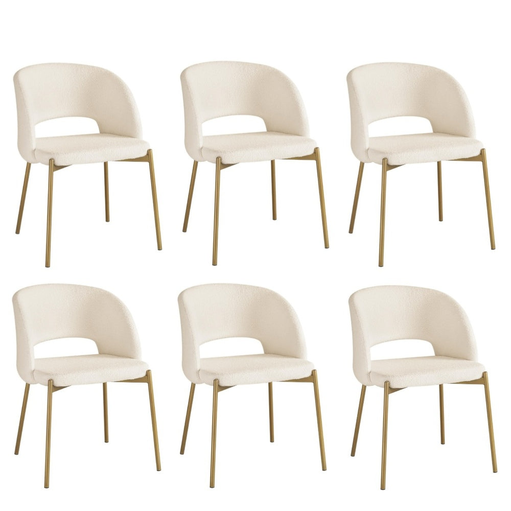 Oikiture 6x Armchair Dining Chair Sherpa White &amp; Gold-Dining Chair-PEROZ Accessories