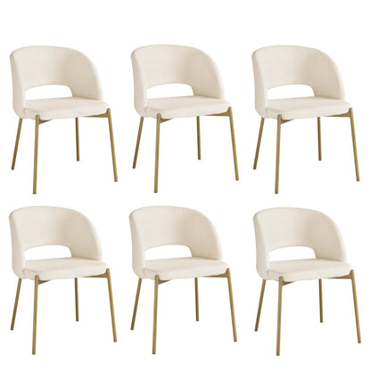 Oikiture 6x Armchair Dining Chair Sherpa White &amp; Gold-Dining Chair-PEROZ Accessories