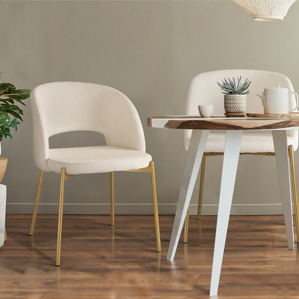 Oikiture 8x Dining Chair Tub Armchairs Sherpa White &amp; Gold-Dining Chair-PEROZ Accessories