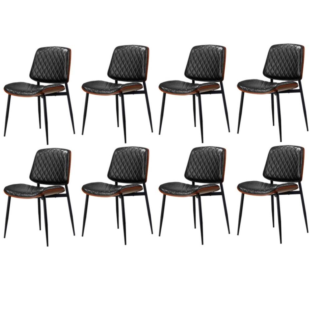 Oikiture 8x Dining Chairs Retro PU Leather Solid Wood Metal Leg Black-Dining Chair-PEROZ Accessories